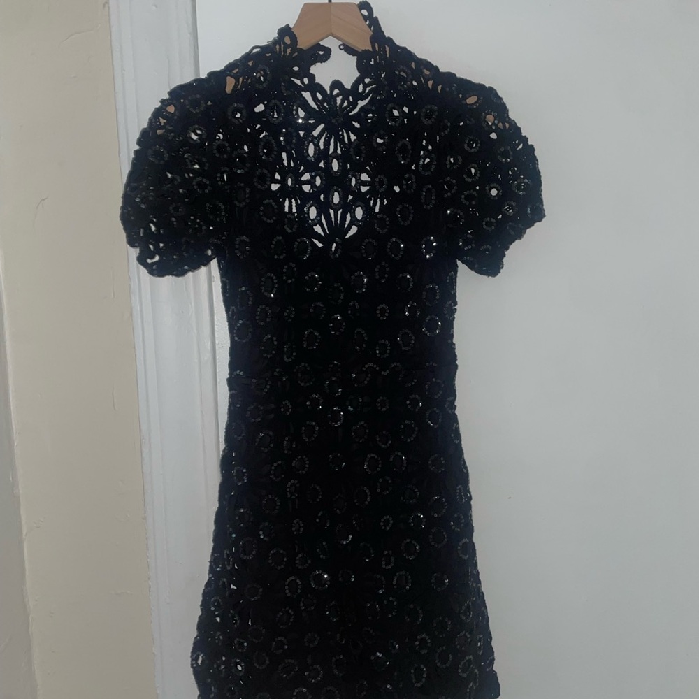 Maje Black Puff Sleeve Mock Neck Sheath Dress NEVER WORN